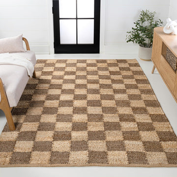 Theo Modern Farmhouse Woven Jute Checkerboard Area Rug
